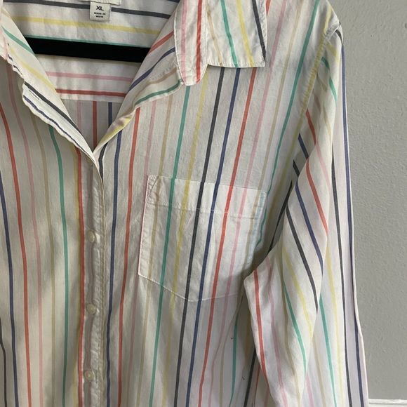 J.Crew Factory Women's Long Sleeve Oversized Rainbow Stripe Button Down Top - Picture 6 of 11